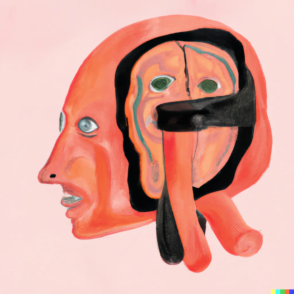 Second Dall-E 2 illustration of a surreal head with an exposed brain