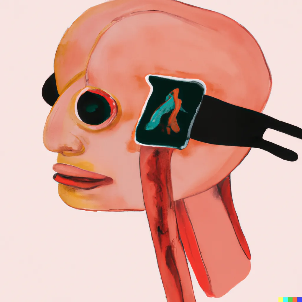 Dall-E 2 illustration of a face with a wide eye where the brain should be