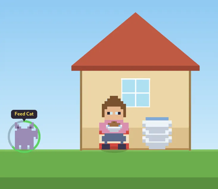 First iteration of the game where Claude created some weird looking sprites for the cats and my mom.