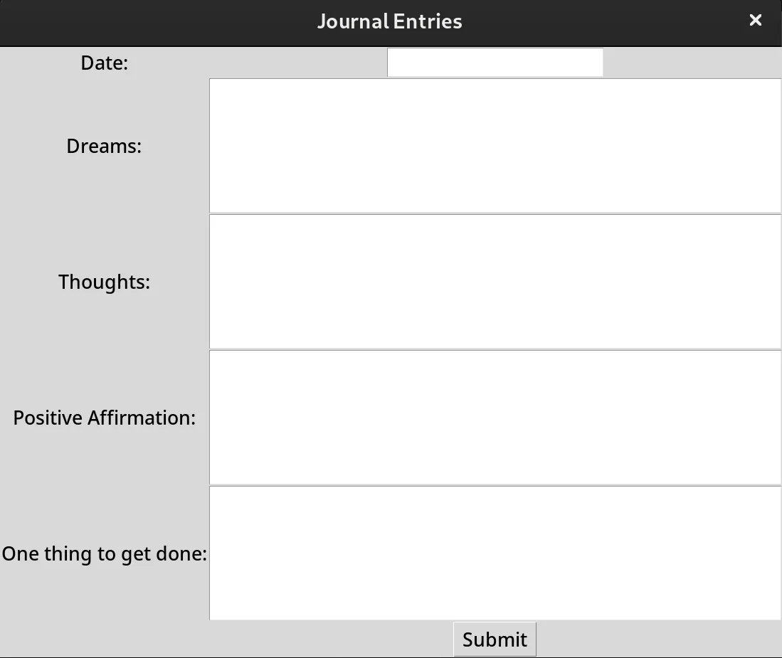 Simple desktop window with a text area for a journal entry and buttons to save it