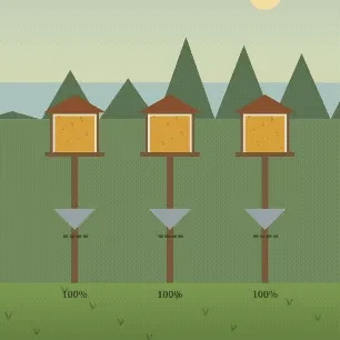 First iteration of squirrel game, with squirrels trying to climb up birdfeeders and users tapping them to knock them off.